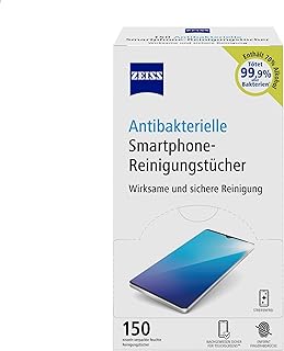 ZEISS antibakterielle Smartphone-Reinigungstücher 150 Stück - schnell trocknende Rezeptur - entfernt Bakterien, Fingerabdrücke, Schmutz, Staub & Fett - jedes Tuch einzeln verpackt