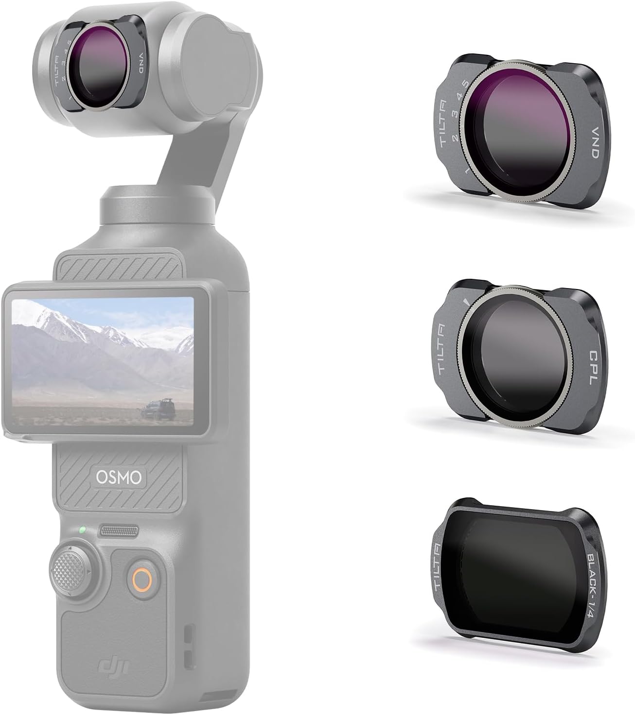 Tilta Base Filter Kit Compatible with DJI Osmo Pocket 3 – Includes Variable ND2-ND32, Black Mist 1/4, Circular Polarizer | Magnetic Snap-On | Ultra Slim Optical Glass for Cinematic Exposure Control