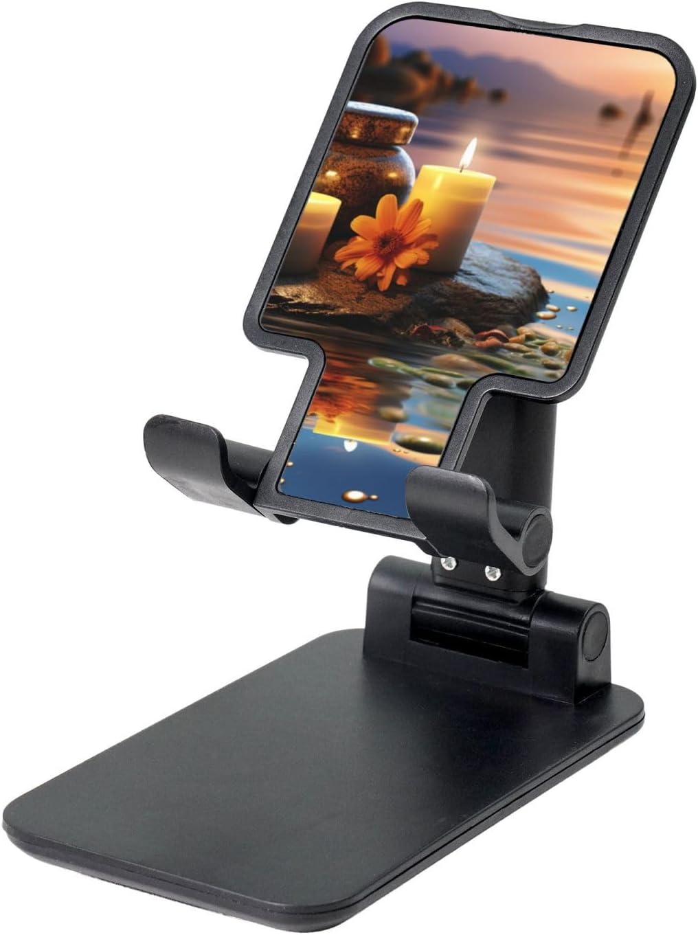 Candles Meditation Stones Foldable Phone Holder for Desk, Portable Adjustable Cell Phone Stand Black Tablet Stand Holder Suitable for All Most Phones