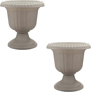 Southern Patio Utopian Urn Planter 2 Pack - 14 Inch Lightweight Outdoor Pots, UV-Coated Stone Finish for Garden Patio Entryway