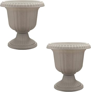 Southern Patio 2 Pack Utopian Urn Planter, Large 14 Inch Outdoor Pot, Lightweight Garden, Entryway, or Walkway Accessory with UV-Coated Finish, Stone
