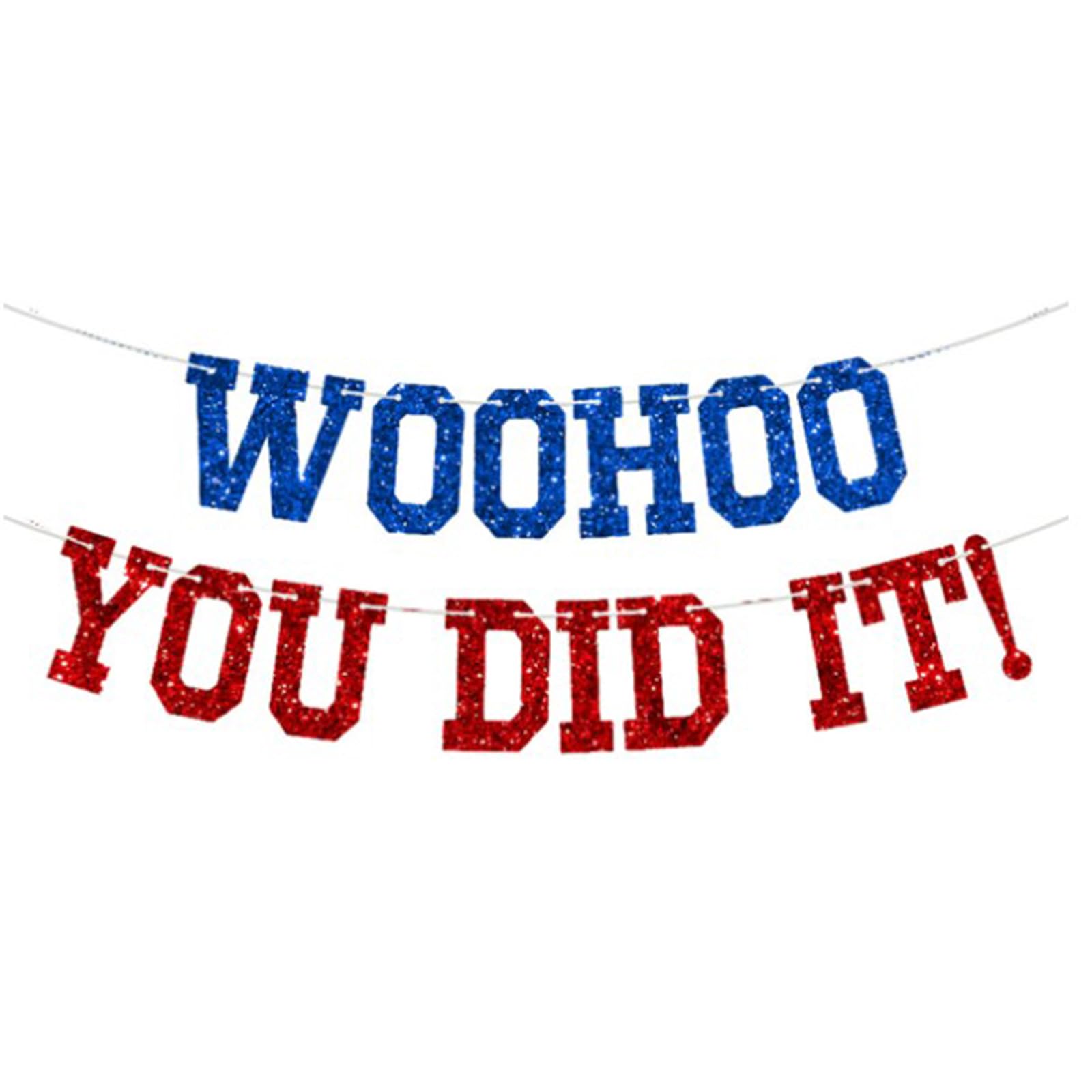 Well Done Banner, Blue and Red Glitter Woohoo You Did It Banner, Congratulations Banners for Graduation, Retirement, Exam Results Day Party Decorations