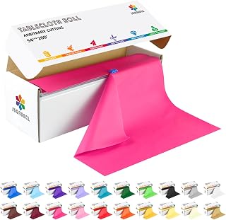 54 Inch X 200 Feet Plastic Table Cover Roll with Convenient Slide Cutter, Disposable Plastic Table Cloth Roll with Cut-to-Size Design for Weddings, Banquets, Parties (Fuchsia)