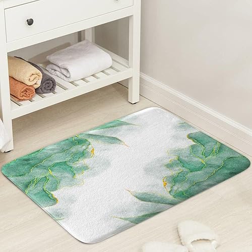 Miniatura 26 de Tapete de baño de mármol verde y dorado para baño, esmeralda oscuro, salvia, cazador, verde oliva, antideslizante, moderno, dorado, accesorios