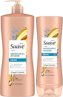 Suave Shine Conditioner, Moroccan Oil Infusion, 2-Size Bundle, Lightweight Moisture for Revitalizing Dull, Dry Hair