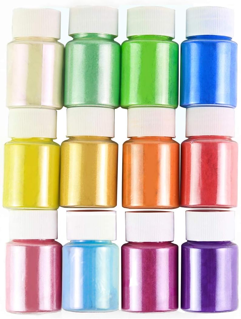 Slime DIY Mica Powder, Natural Powder Pigment Set for Slime Colorants, Bath Bomb dye, Soap Making, Makeup and Sparkly Nail Art Candle Making, Cosmetic Grade Natural, 10g/0.35oz Each