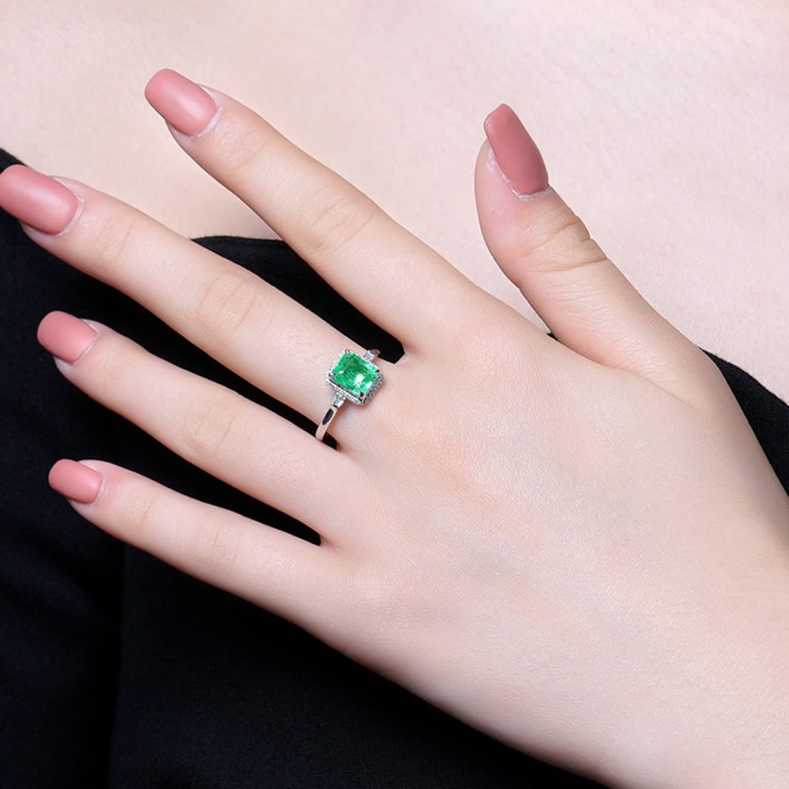 Anillos Mujer Esmeralda, Anillo Mujer Noviazgo Verde Forma Rectangular para Las Vacaciones de Aniversario Del Día de San Valentín