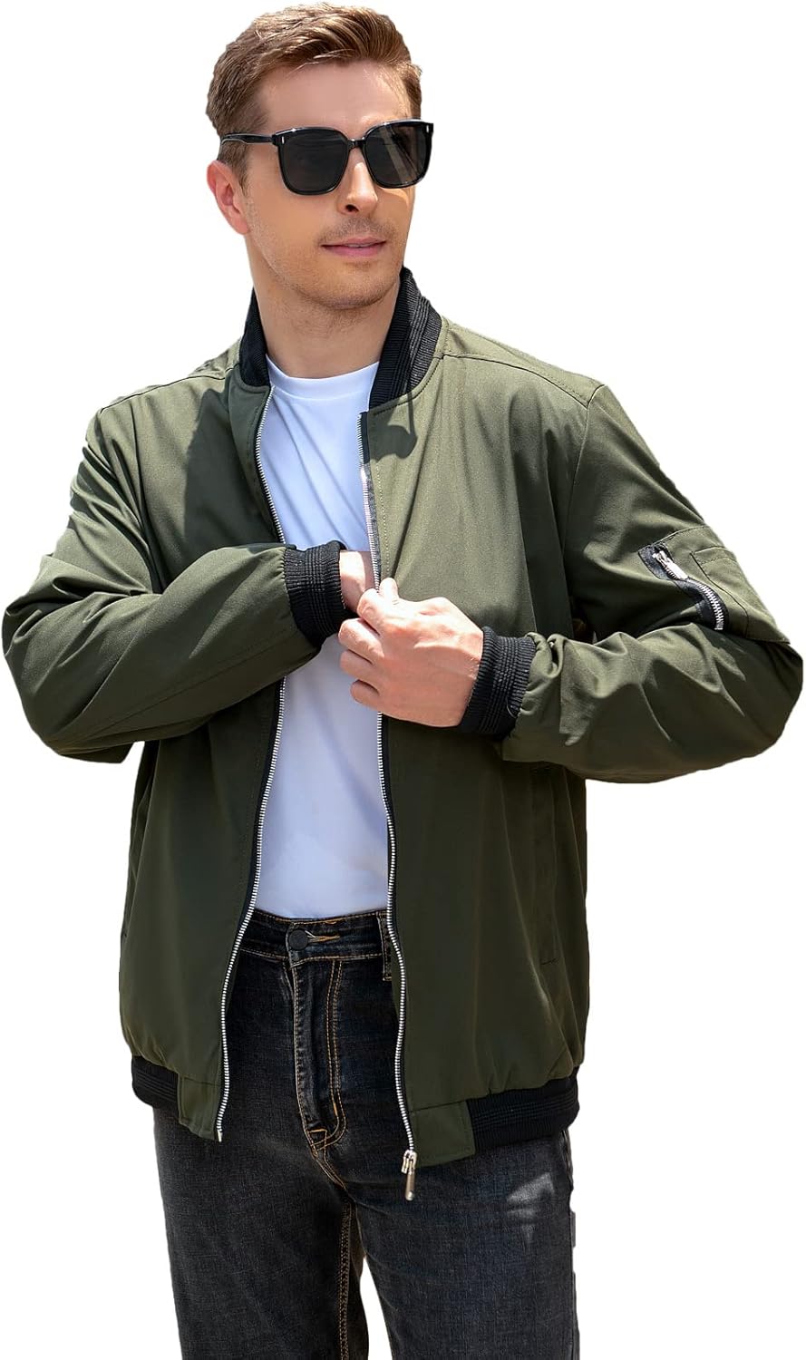 sandbank Men's Running Jacket Long Sleeve Slim Fit Lightweight Varsity Baseball Bomber Jackets Sportswear