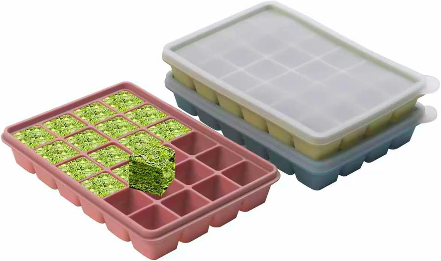 1 Tbsp Silicone Freezer Molds - Perfect for Storing Garlic, Ginger, Pesto, Herbs, Lemon Juice,Vegetable Purees,Purees and More - Silicone Food Freezer Tray (Multicolor 3 Pack)
