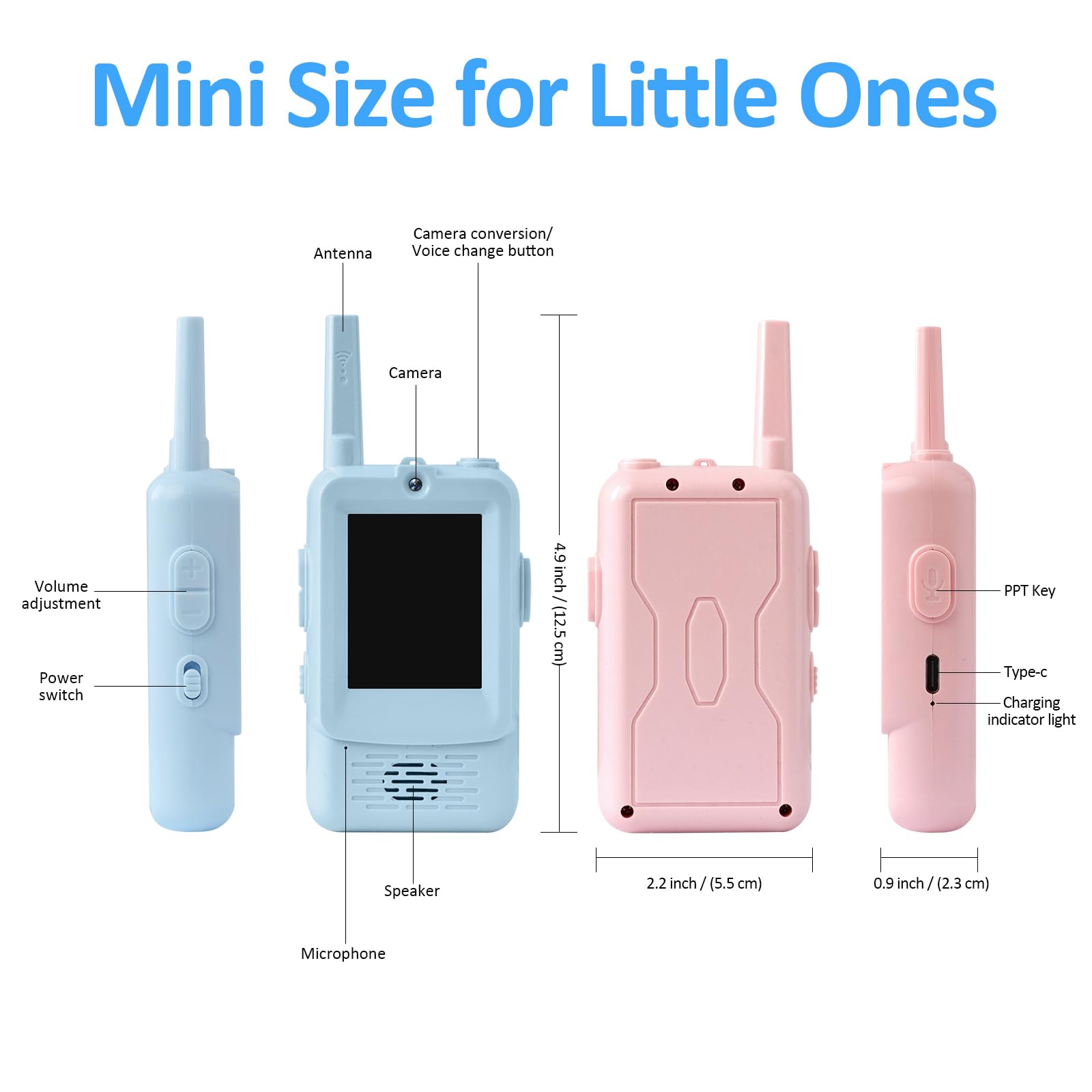 Kangtaixin HD Video Walkie Talkie Kinder, 2er Set Walkie Talkie Kinder Aufladbar, Geschenk Mädchen Junge 3 4 5 6 7 8 Jahre Spielzeug Junge und Mädchen, Walki Talki für Abenteuer im Freien (Blau+Rosa)
