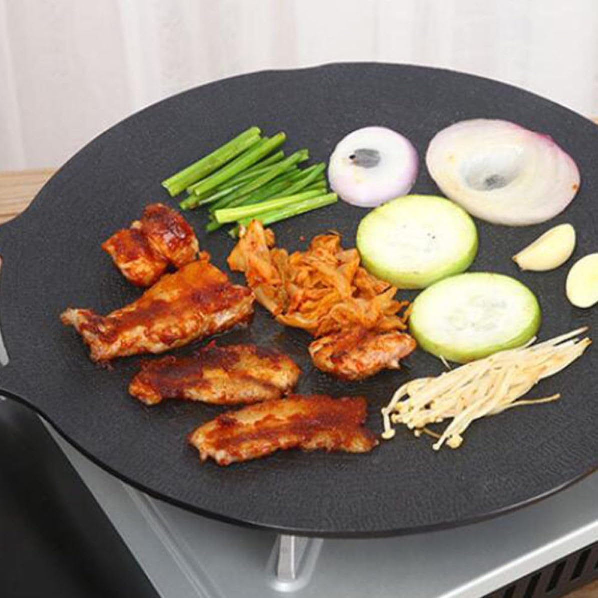 ULTECHNOVO Padella per Barbecue Antiaderente, Piastra per Grigliare Rotonda in Lega di Alluminio Nera, Resistente alle Macchie, Facile da Pulire, per Pancetta e Carne alla Griglia