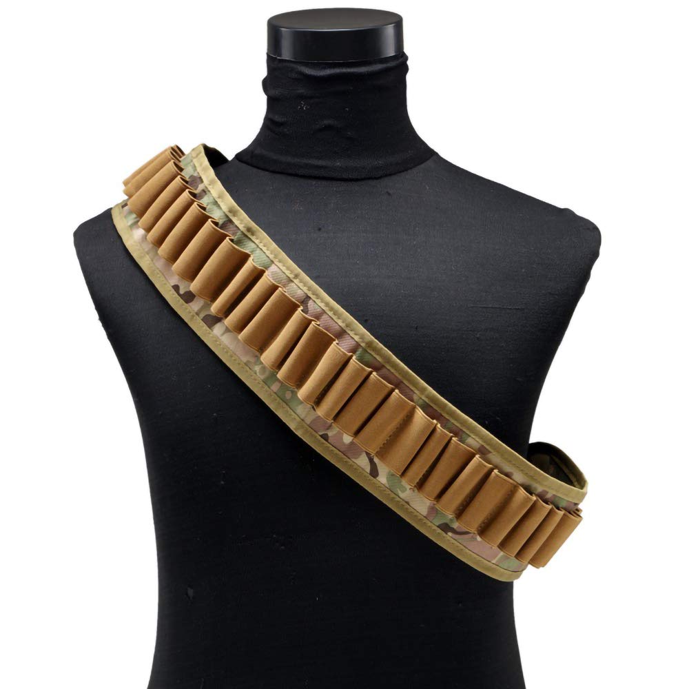 JINGZ 30 Rounds Adjustable Bullet Storage Belt, 12/20 Gauge Ammo Shotgun Shell Shoulder Bandolier for Outdoor Hunting Sports and CS Force Game