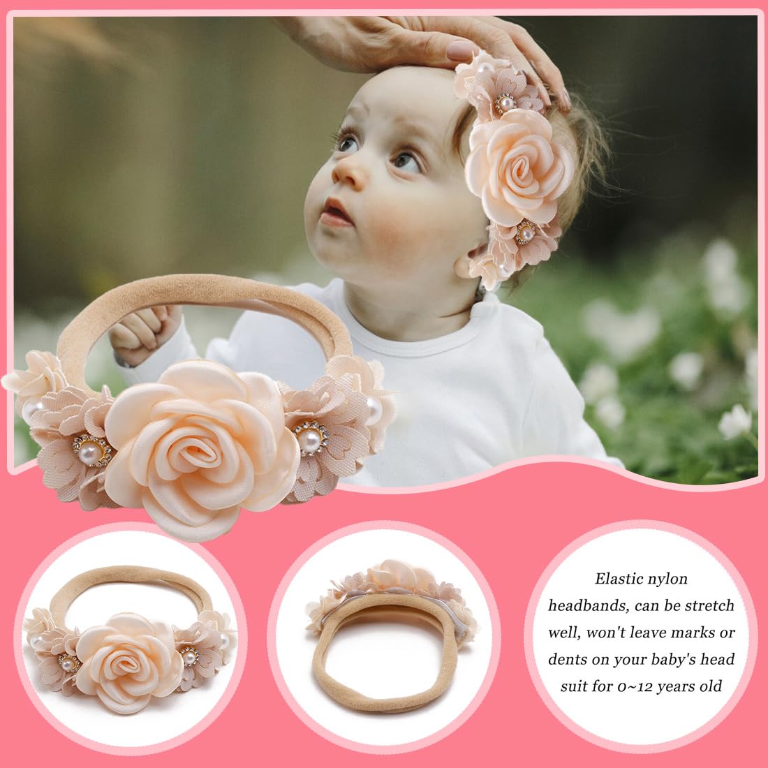 3 Fascie Per Capelli Neonato - In Nylon Elastico, Morbide E Traspiranti Per Bambine