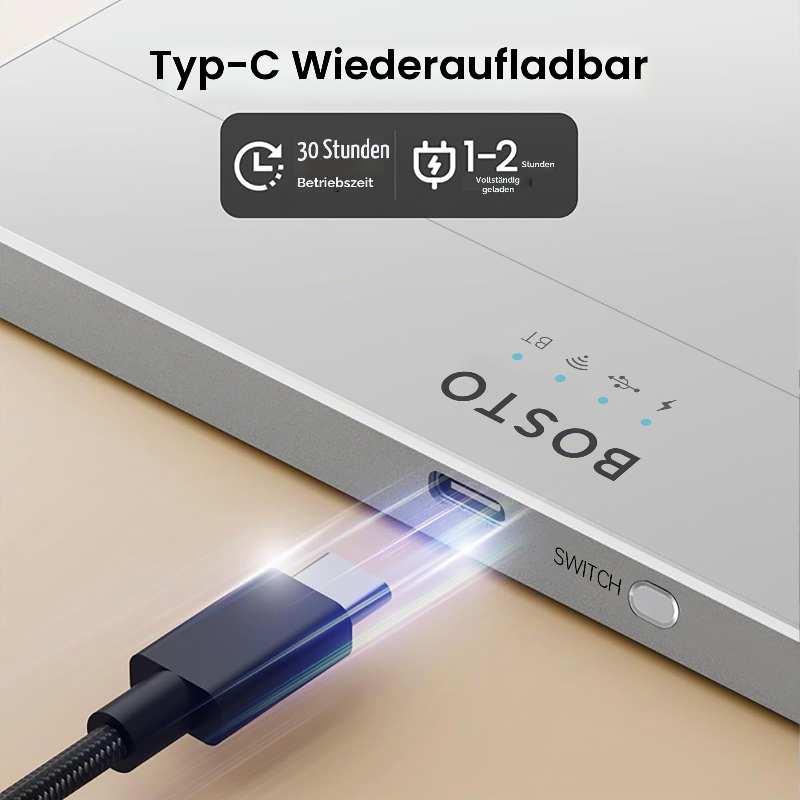 HUIOP Trackpad, T02 kabelgebundenes und kabelloses Touchpad, 2,4 G & BT & USB, ultradünn, gehärtetes Glas, Oberflächendesign, tragbares Trackpad, Multi-Touch-Navigation für Desktop-Computer, Laptop
