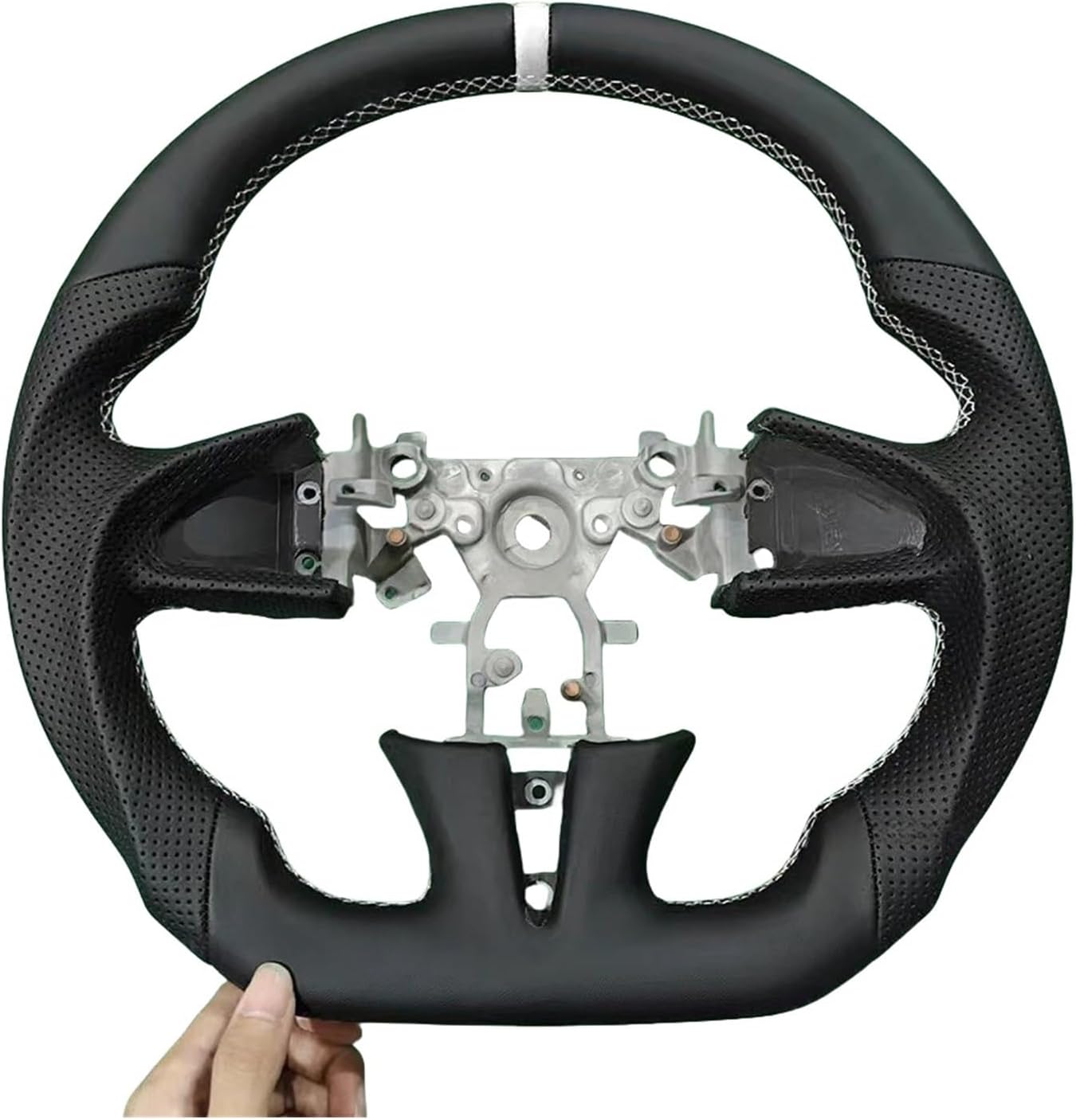 Full Leather White Stripes Steering Wheel Compatible For Infiniti Q50 QX50 2013-2017 Hand-stitched Steering Wheel Customized Car Accessory