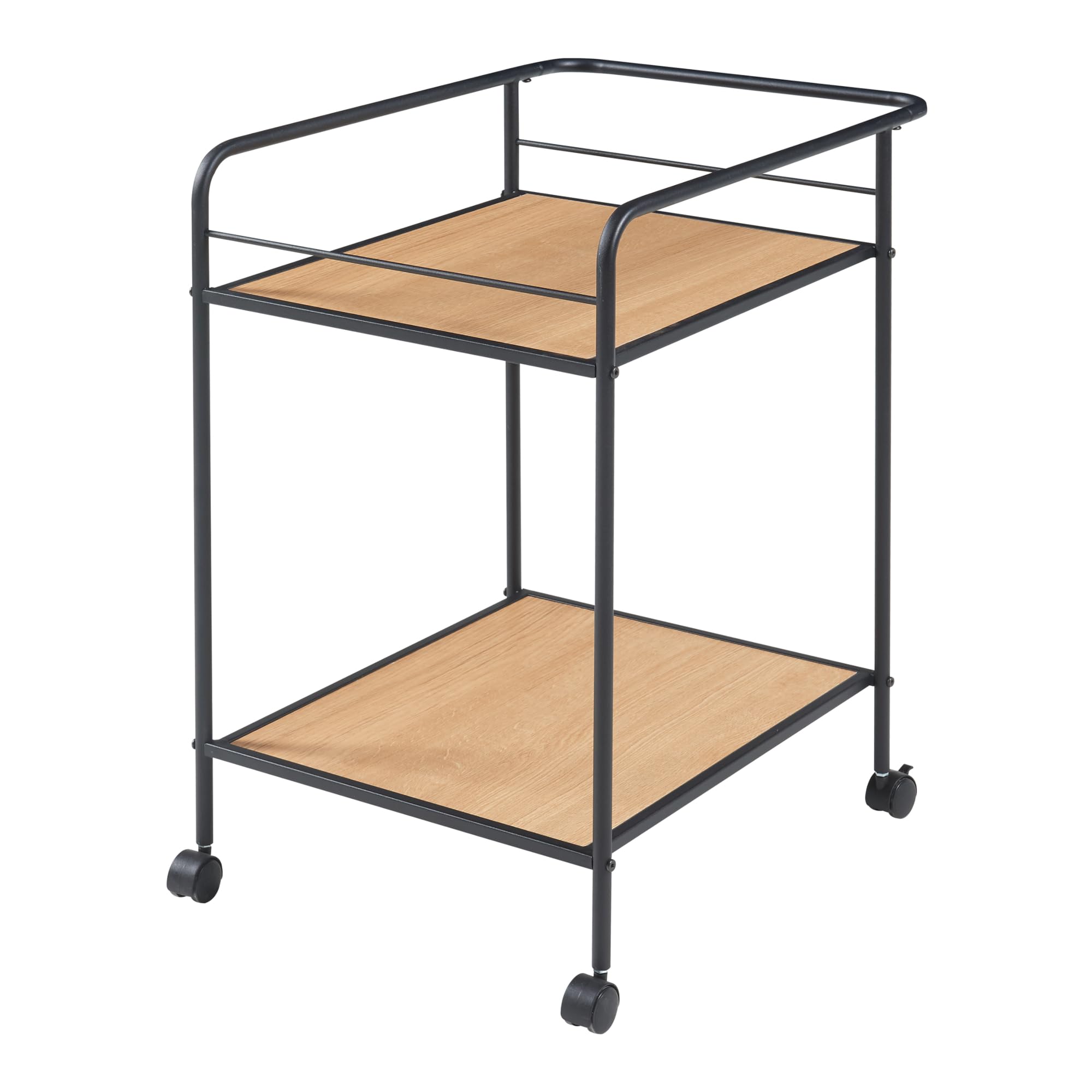 [en.casa] Carrello di Servizio Portavivande a Rotelle con 2 Ripiani Carrellino Portatutto da Cucina Ufficio 72 x 62 x 45 cm - Nero/Effetto Rovere