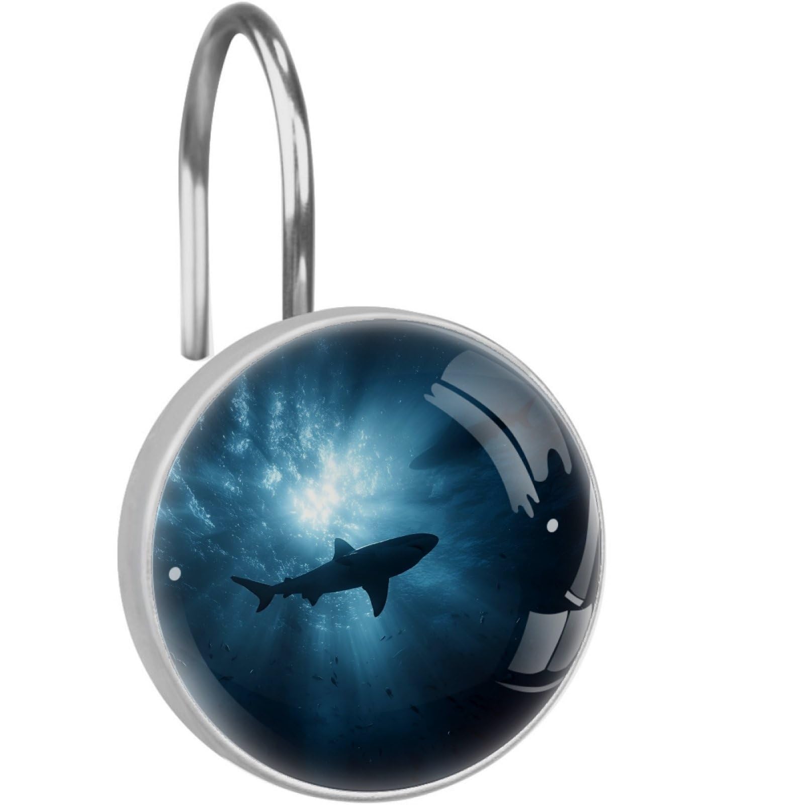 VAPOKF Decorative Shower Curtain Hooks, Underwater Shark Rustproof Stainless Steel Shower Curtain Rings for Bathroom, Shower Curtain Hangers for Shower Rod, 12 Pack