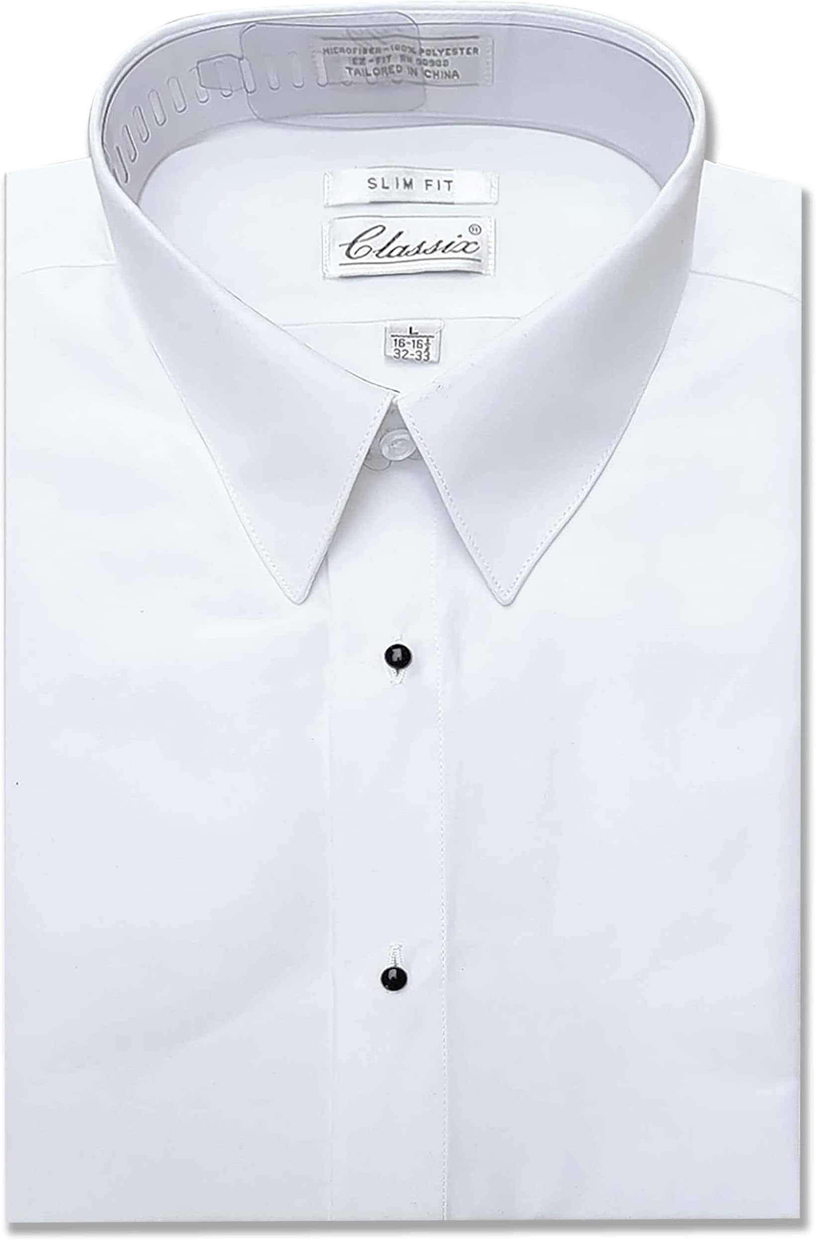 Men's Slim Microfiber Tuxedo Dress Shirt Laydown Collar, Non Pleat