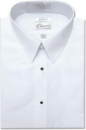 Mens Slim Microfiber Tuxedo Dress Shirt Laydown Collar, Non Pleat