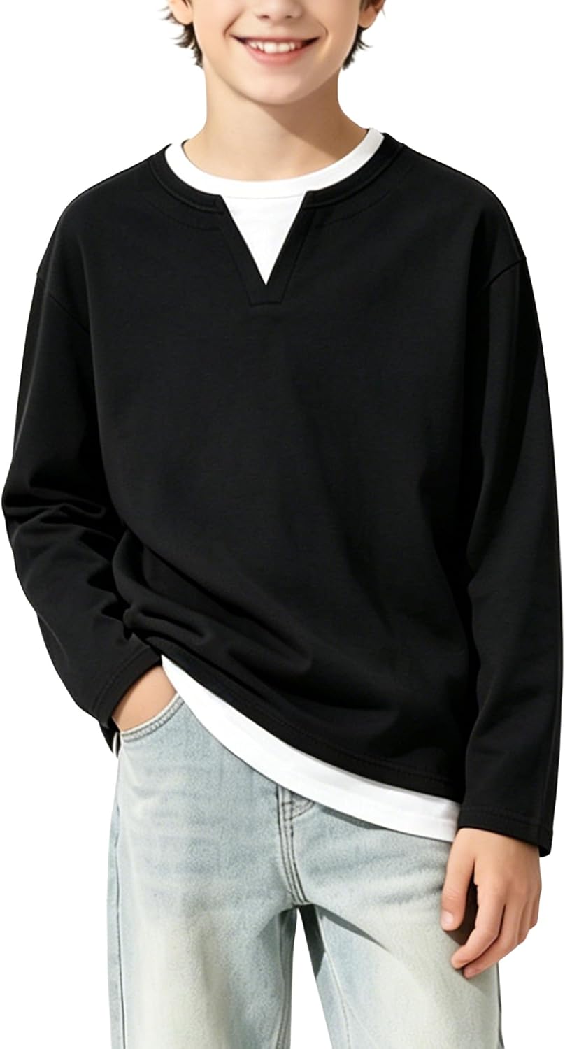PATPAT Boys Long Sleeve Shirt Cotton Faux Layered Tops 5-16Y