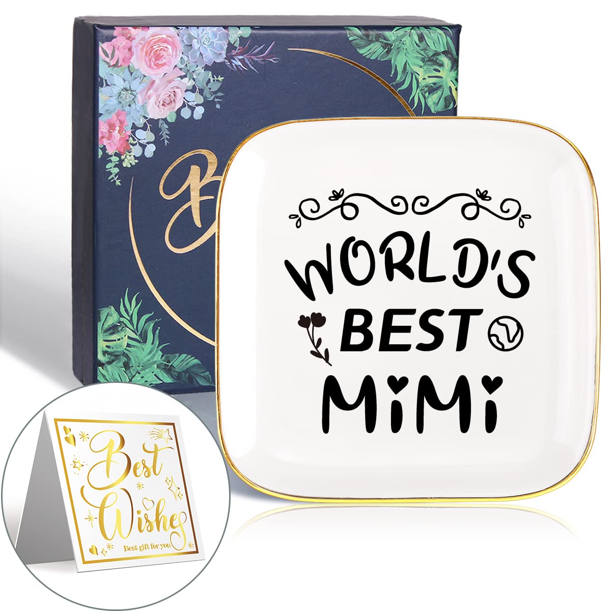 MiMi Gift for Grandma,World’s Best MiMi Ever Ceramic Ring Dish Decorative Jewelry Tray for Grandma,Unique Meaningful Gifts for Grandma Birthday Christmas