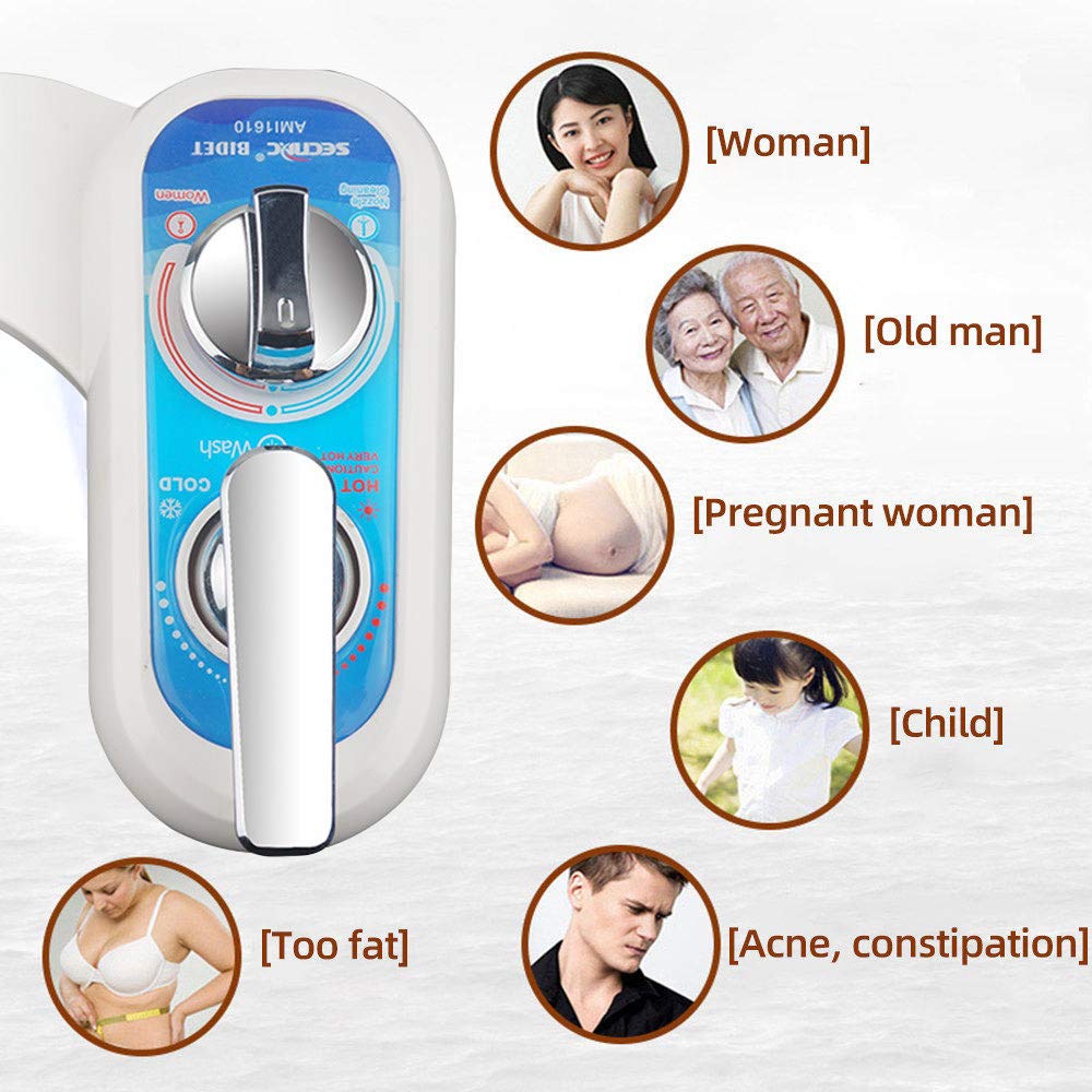 Bidé Pulverizador De Mano Izquierda - Bidé Sanitario Acoplable Al Inodoro Para Lavado Sanitario, Caliente Y FríO De Accesorio De WC De Bidé No Eléctrico Con Boquilla Doble Autolimpiante,3/8