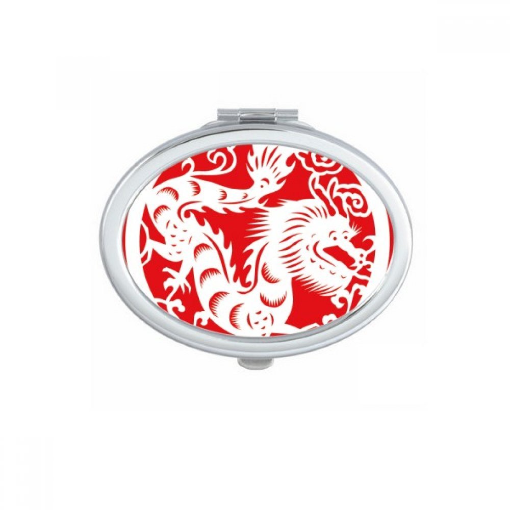 Miroir de poche ovale dragon de Chine et zodiaque art chic