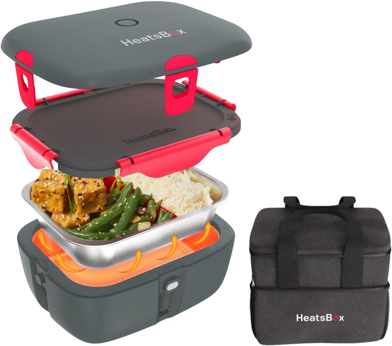 HeatsBox On-the-Go Bundle: 100W Electric Lunchbox with App Control & Insulated Food Carrier Bag – Portable Self-Heating 31oz Stainless Steel Lunchbox for Car, Truck, Office, and Outdoor Use