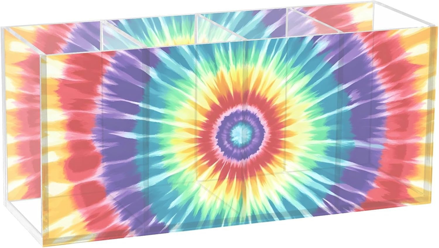 Desktop Organizer Pen Holder, 4-Compartment Desktop Storage Box for Office Supplies, Colorful Tie Dye