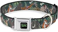 Vista 1 de Buckle-Down Collar de perro con hebilla de cinturón de seguridad The Jungle Book 8 Character Group Greens 9 a 15 pulgadas 1.0 pulgadas de ancho, 1