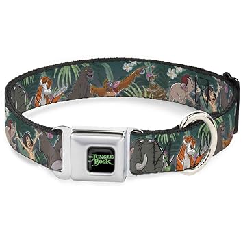 Buckle Down Seatbelt Buckle Dog Collar - The Jungle Book 8-Character Group Greens - 1.5