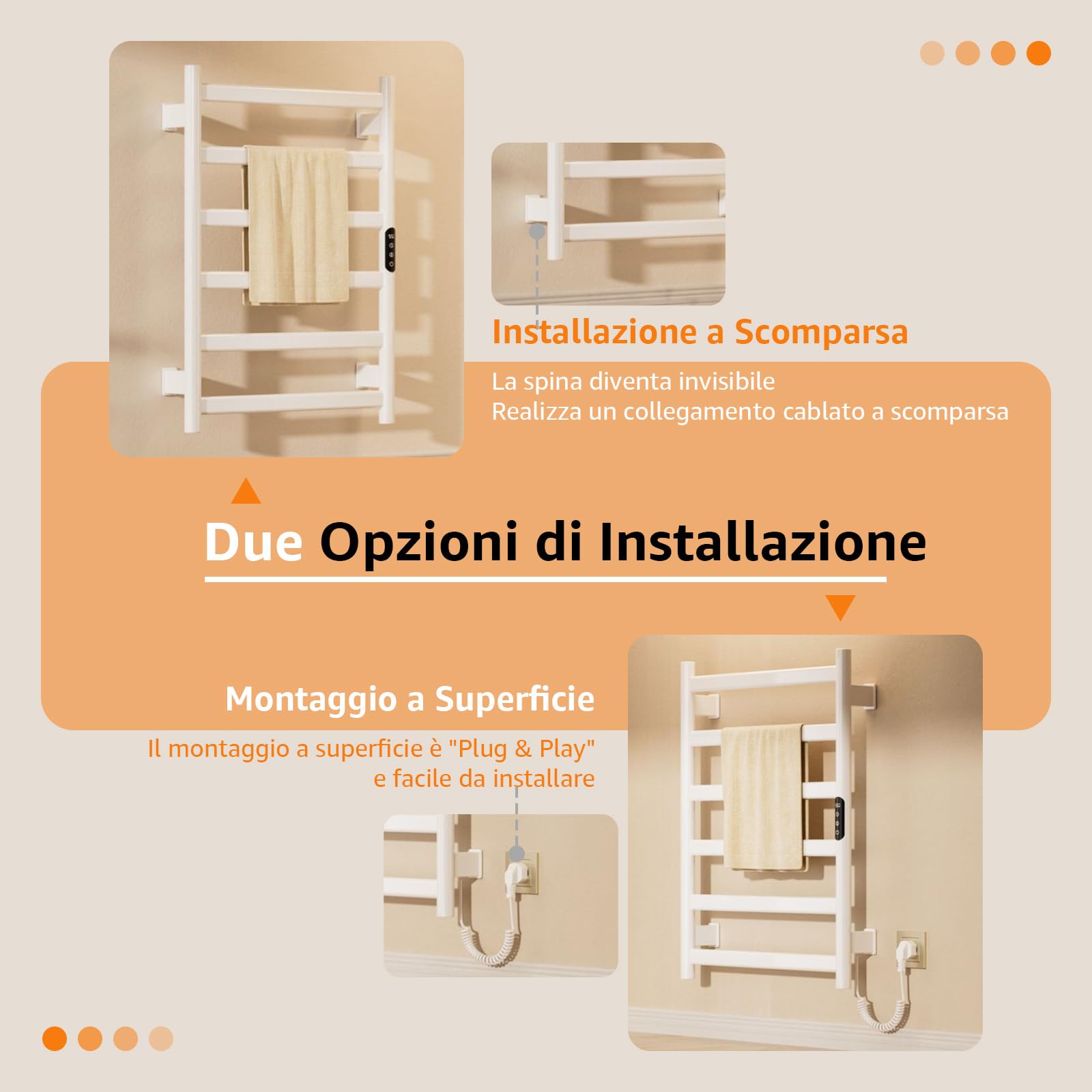 Scaldasalviette Elettrico Bagno, 700 x 500mm 175W Termoarredo Elettrico Bagno con LED Touch Screen, 0-9h Timer e 30-70℃ Temperatura, IPX4 Termoarredo Elettrico da Parete, Bianco