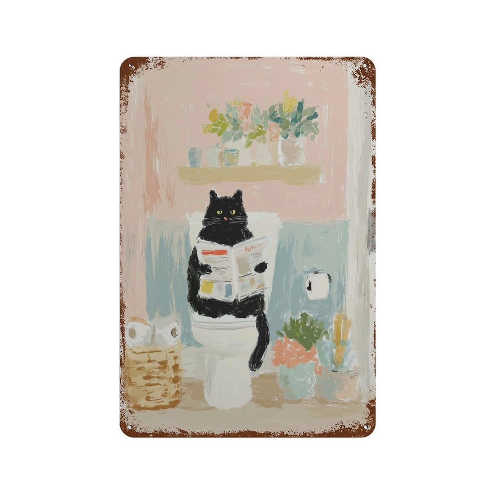 xiaoxiaoshen Funny Cat Bathroom Quirky Animal Toilet Whimsical Whimsy Pastel Lover Wall Decor Art Metal Tin Poster Modern Home Decor Art Home Bar Shop Decorations Vintage Sign 30x20cm
