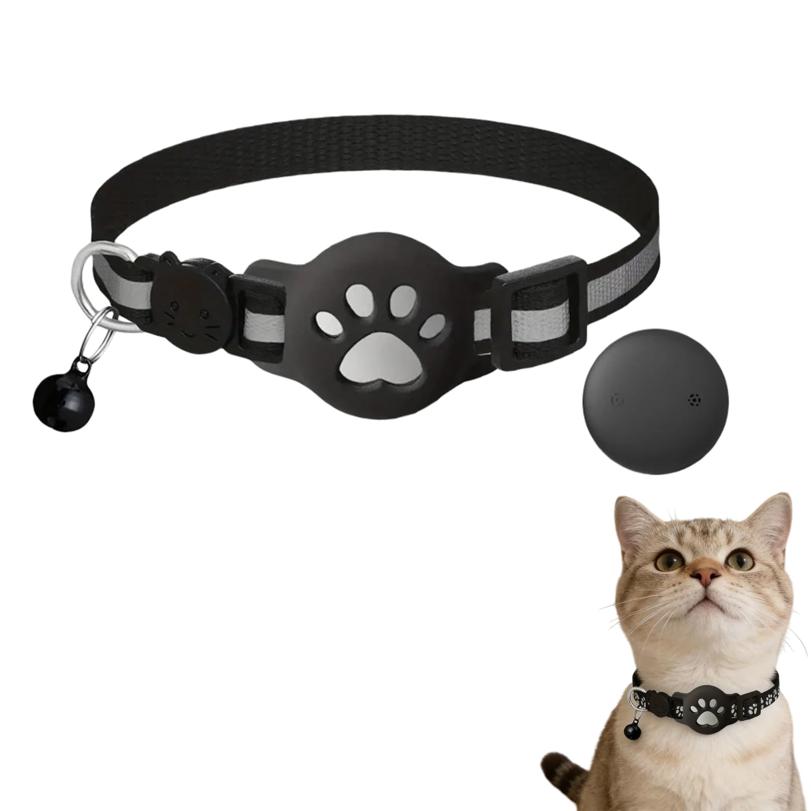 Cat Tracker Collar for Small Cats, GPS Tracker Collar for Cats, Compatible with iOS/Android, No SIM Required, Reflective Pet Collars with Buckle, Separable with Bell