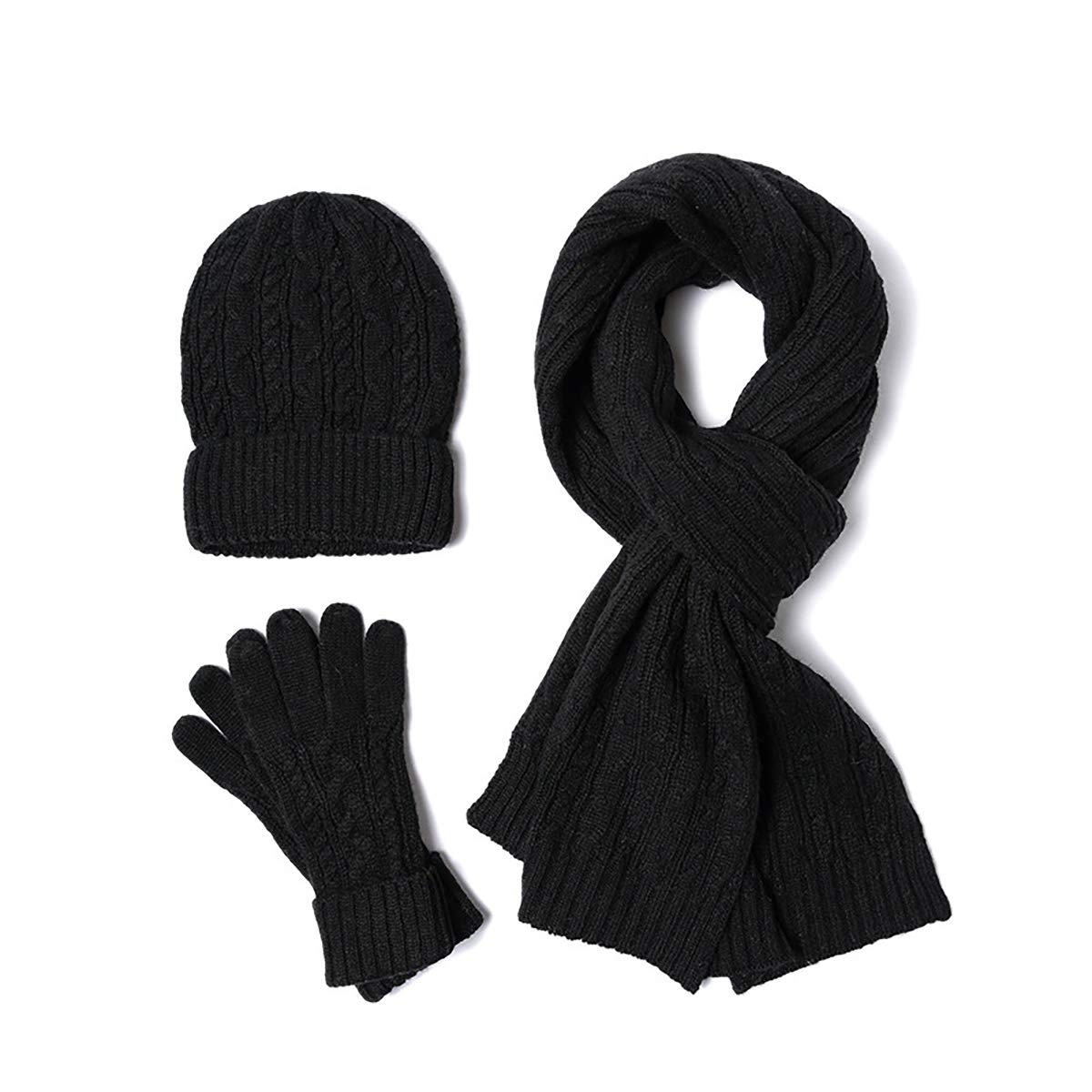 Gorro de invierno bufanda guantes conjunto de lana para mujeres con punto suave 8
