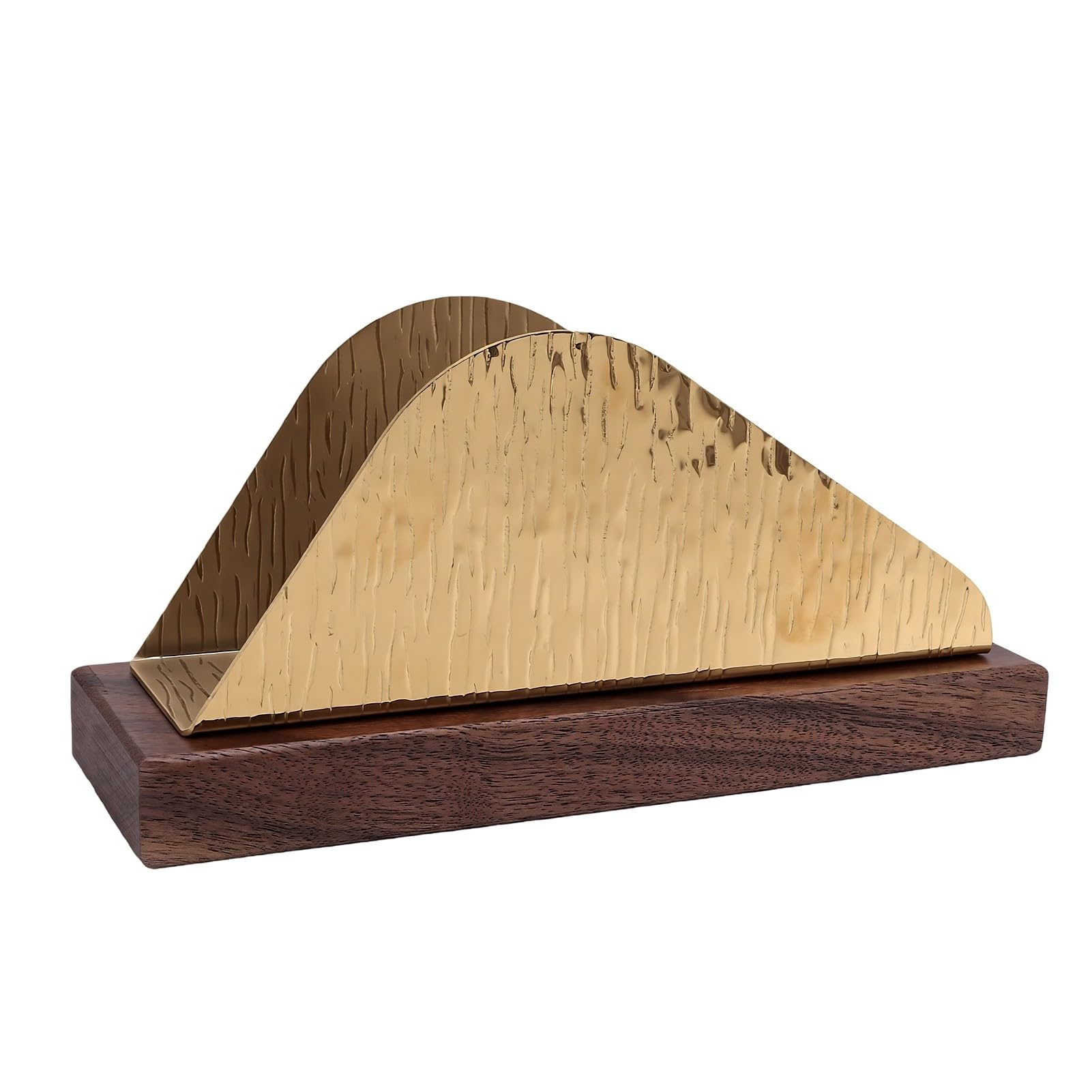 Servilletero de Gran Capacidad de Estilo Nórdico | Soporte de Pañuelos de Acero Inoxidable Dorado con Base de Madera para Mesa, Cocina, Restaurante y Cafetería (joroba única)