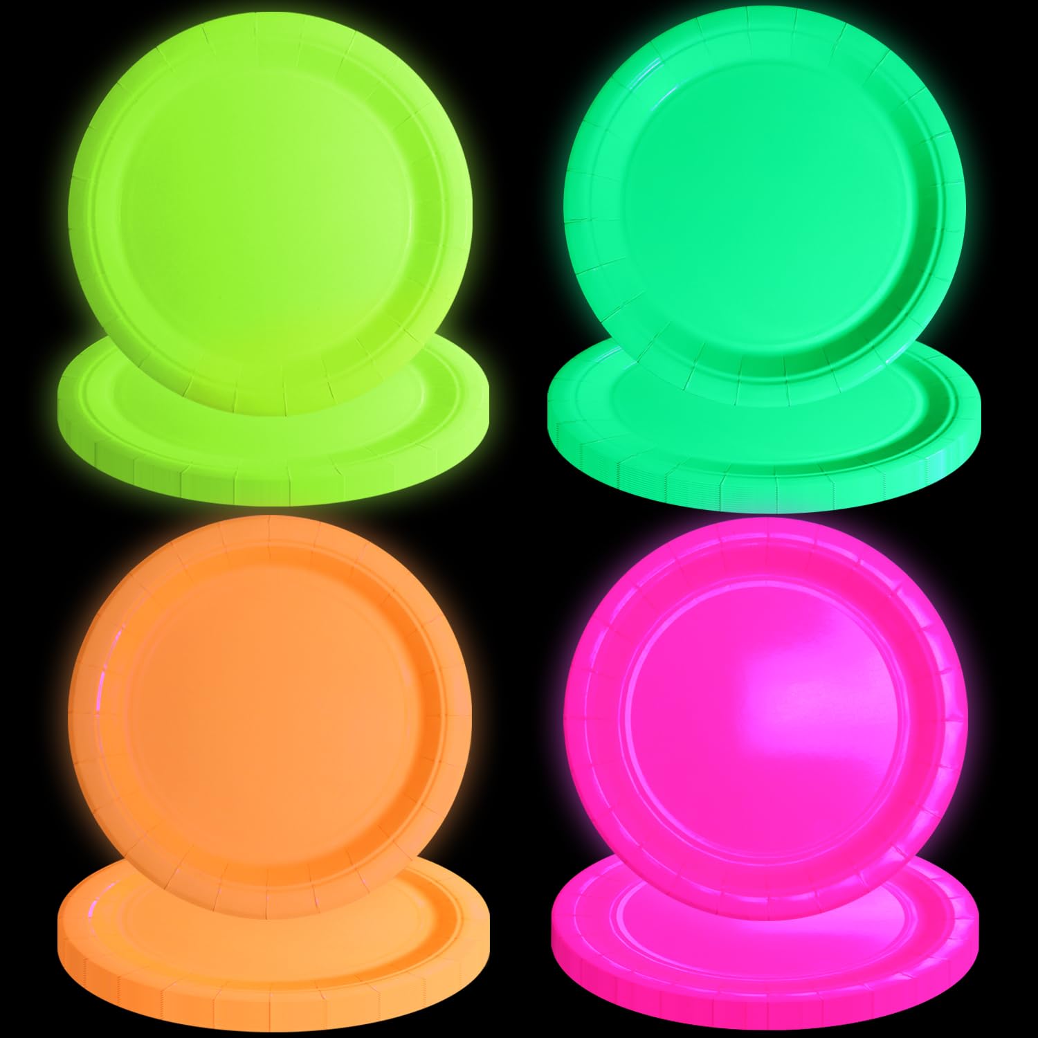 Piatti Fluorescenti al Buio 40 Pezzi, 4 Colori Neon per Festa di Compleanno, Let's Glow Decorazioni e Forniture, 22,9 cm