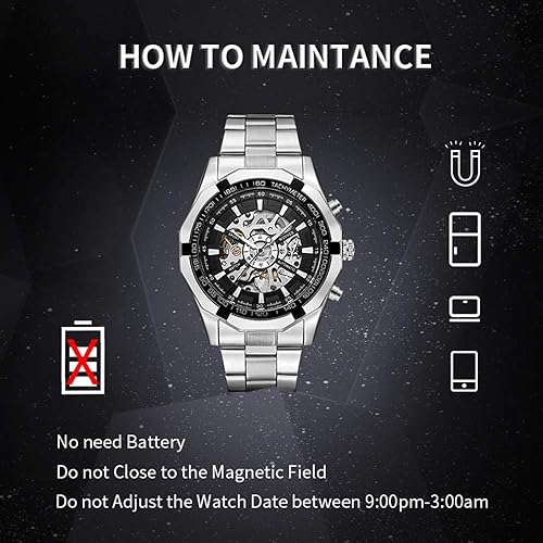 Miniatura 8 de Relojes para hombre esqueleto mecánico de acero inoxidable impermeable automático de cuerda automática para hombre reloj de pulsera Steampunk de