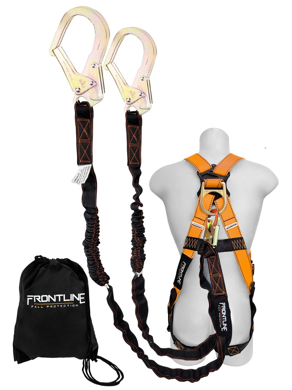 Frontline Combat™ Compliance Kit - Harness | OSHA & ANSI Compliant (6' Twin Leg Lanyard, One Size)
