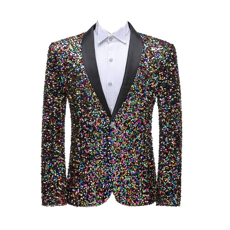 Young Mens Shiny Sequins Jacket Blazer One Button Formal Dinner Dress Jacket for Youth JJK040