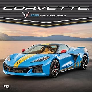 Corvette OFFICIAL | 2025 12 x 24 Inch Monthly Square Wall Calendar | Plastic-Free | BrownTrout | Chevrolet Motor Muscle Car