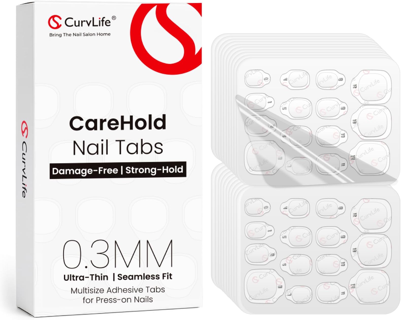 CareHold Pro Nail Adhesive Tabs for Press On Nails – 10 Sheets, 15 Sizes Extra Wide 0.3mm Ultra Thin Double Sided Sticky Tabs, Clear Nail Stick Ons for Daily Wear and Gentle Removal
