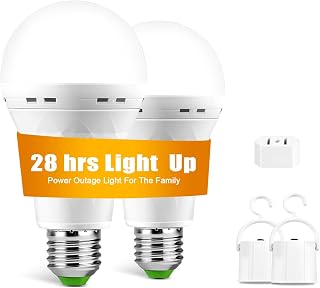 Rechargeable Emergency LED Light Bulbs, Light Up to 28 hrs, Battery Operated Light Bulb, Self-Charging Light Bulb 1500mAh Battery Backup Light Bulbs for Home Power Failure (E26 2 Pk Daylight)