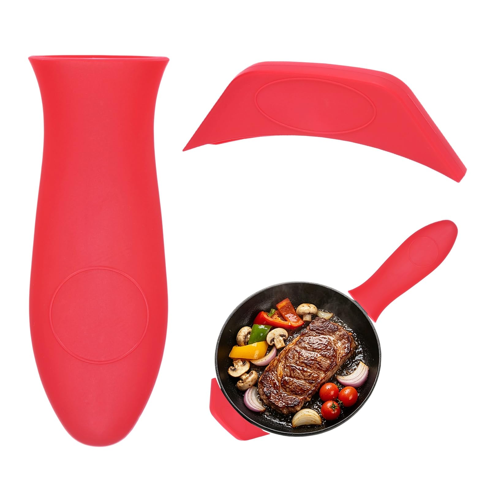 M METERXITY 2-Pack Silicone Cast Iron Handle Cover Pot Holders, Red