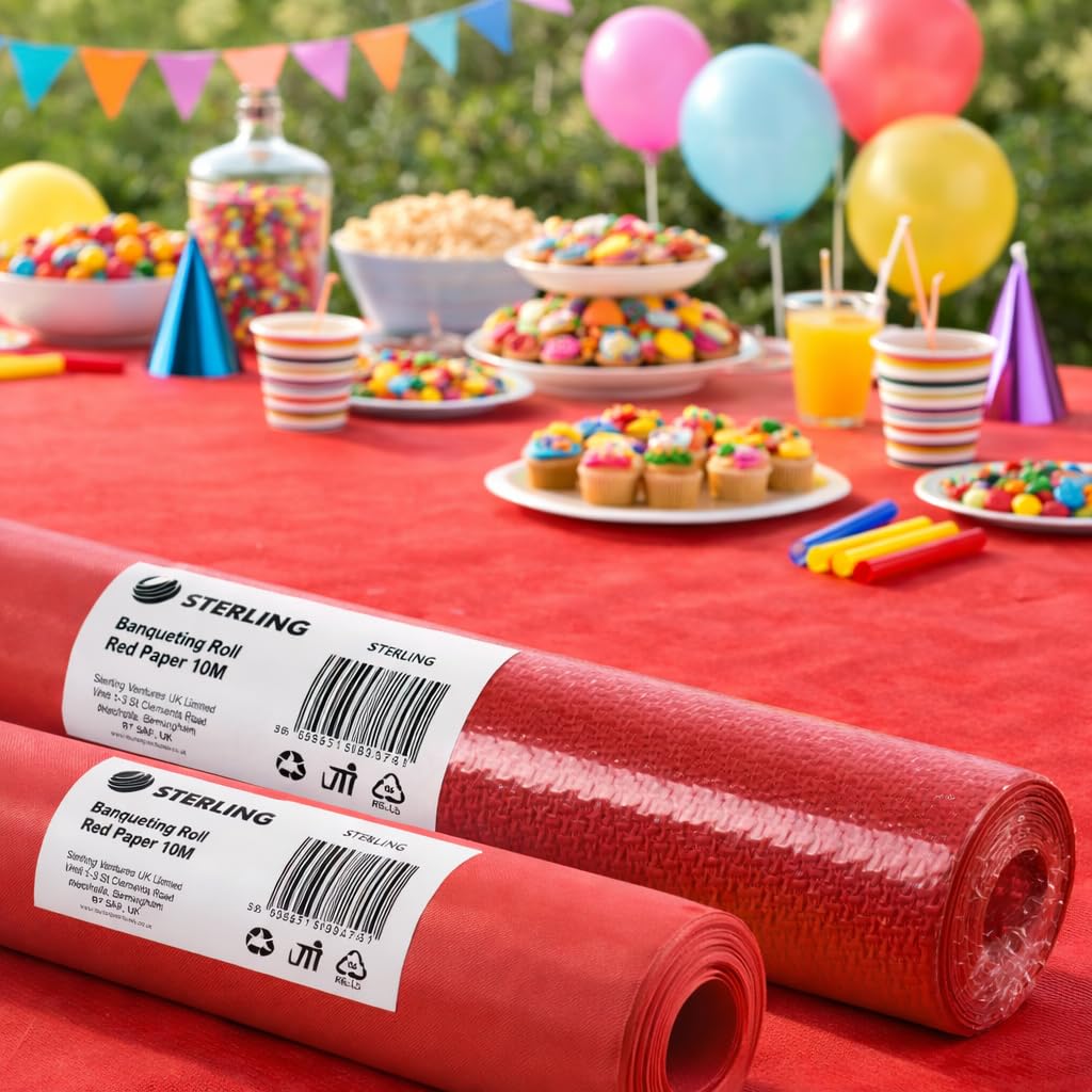 Sterling Ventures Red Banqueting Roll, Table Cloth, Table Covering, Party Coverings, 10M Length 1.2M Width (Red)