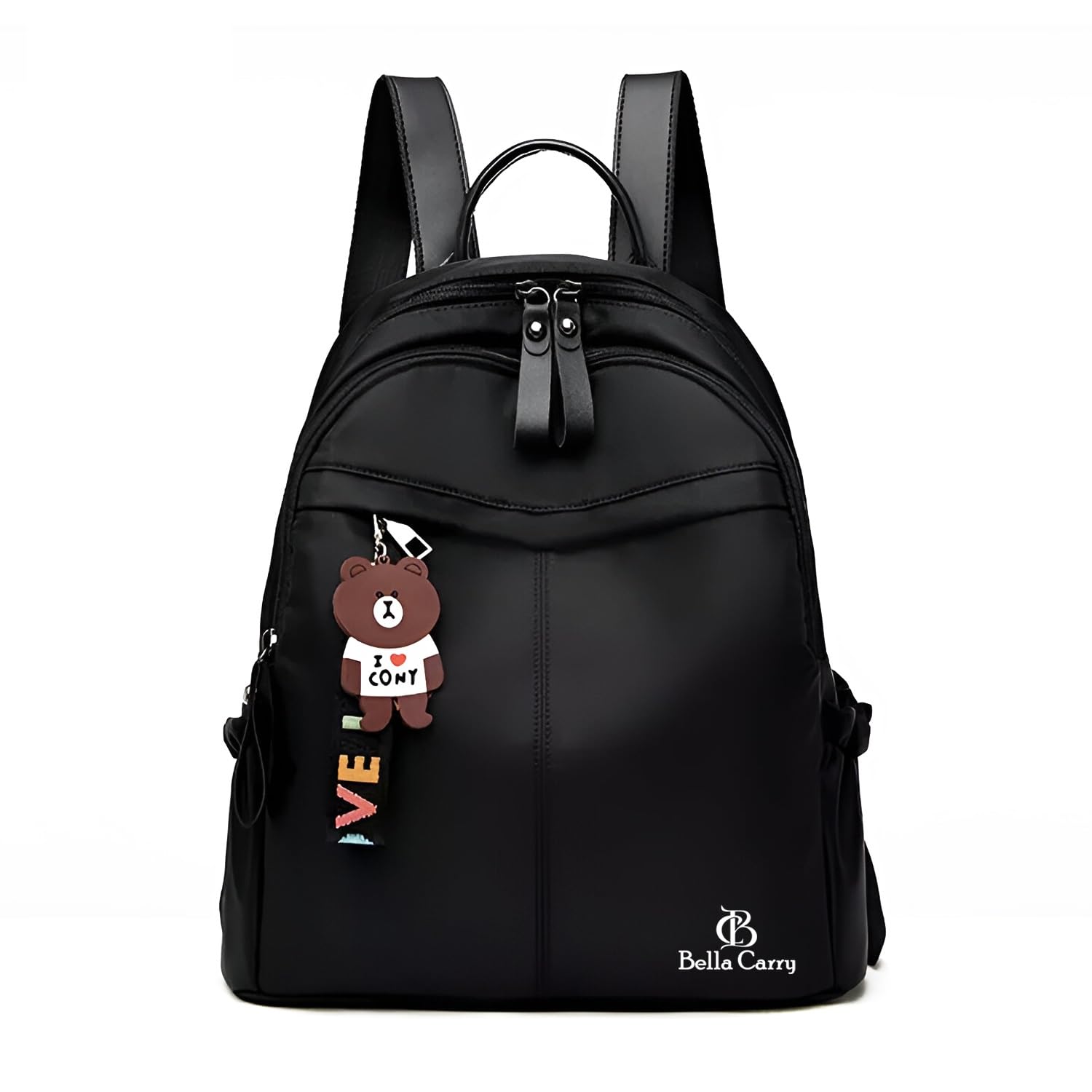 Stylish Waterproof Nylon/PU Backpack for Women & Girls | Casual Daypack with Line Friends Brown & Cony Keychain Charm-image-6