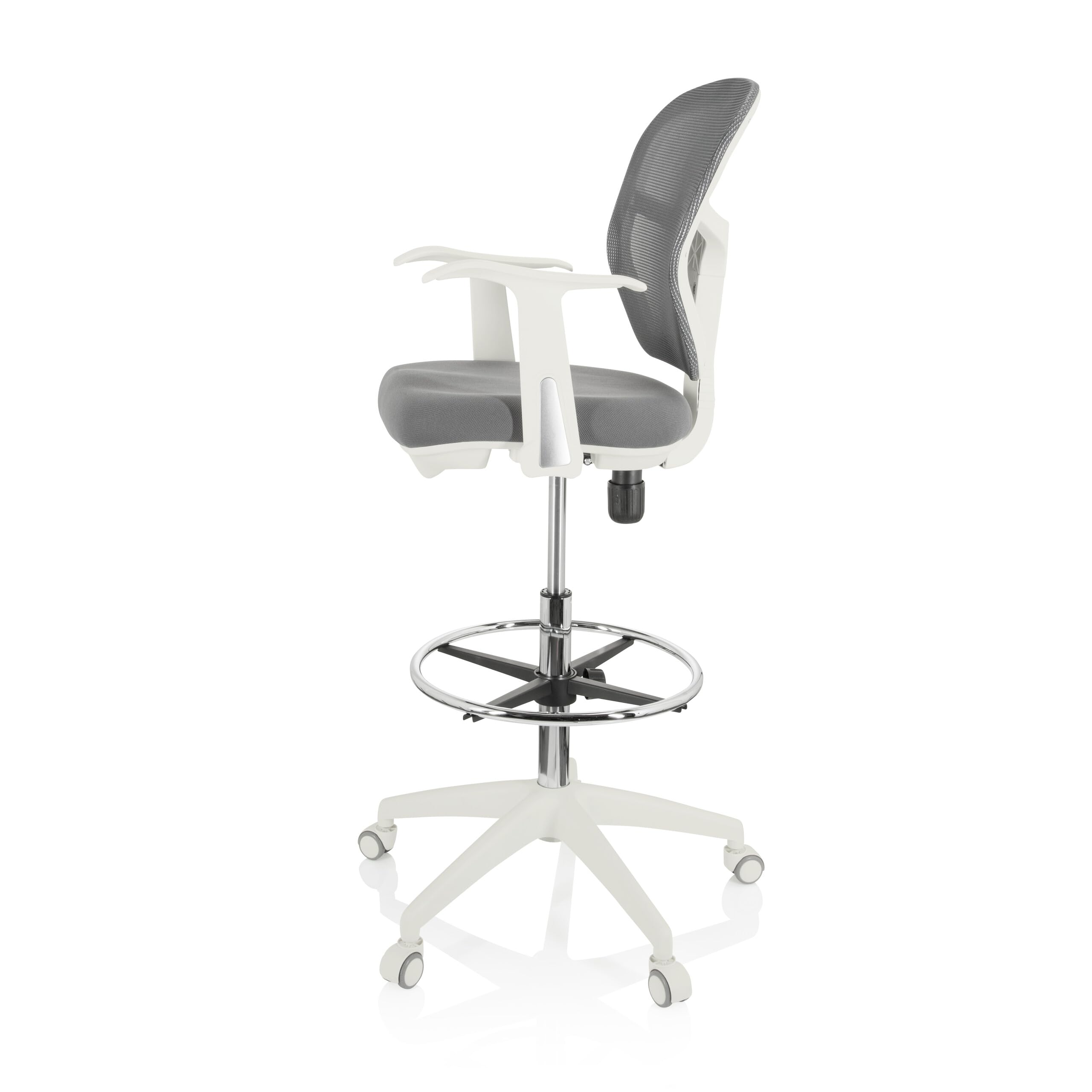 hjh OFFICE Silla de Trabajo Silla de Oficina Taburete Giratorio Top Work 108 Tela Malla Reposapiés Regulable en Altura Blanco