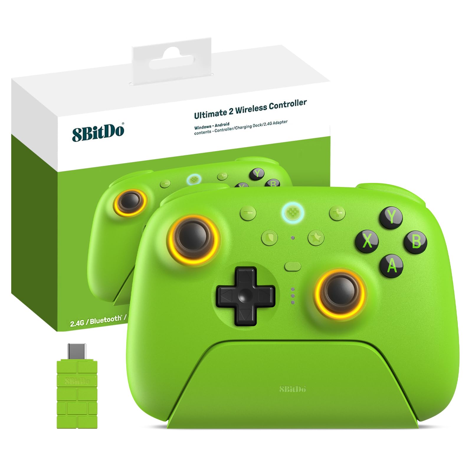 8BitDo Ultimate 2 Wireless Controller per PC/Android/Apple/Steam, Joystick TMR, Effetto Hall Commutabile/Trigger Tattili, Anello Fuoco RGB, 8Speed Wireless Tech 2.4G Gaming Controller con Dock Ricaric