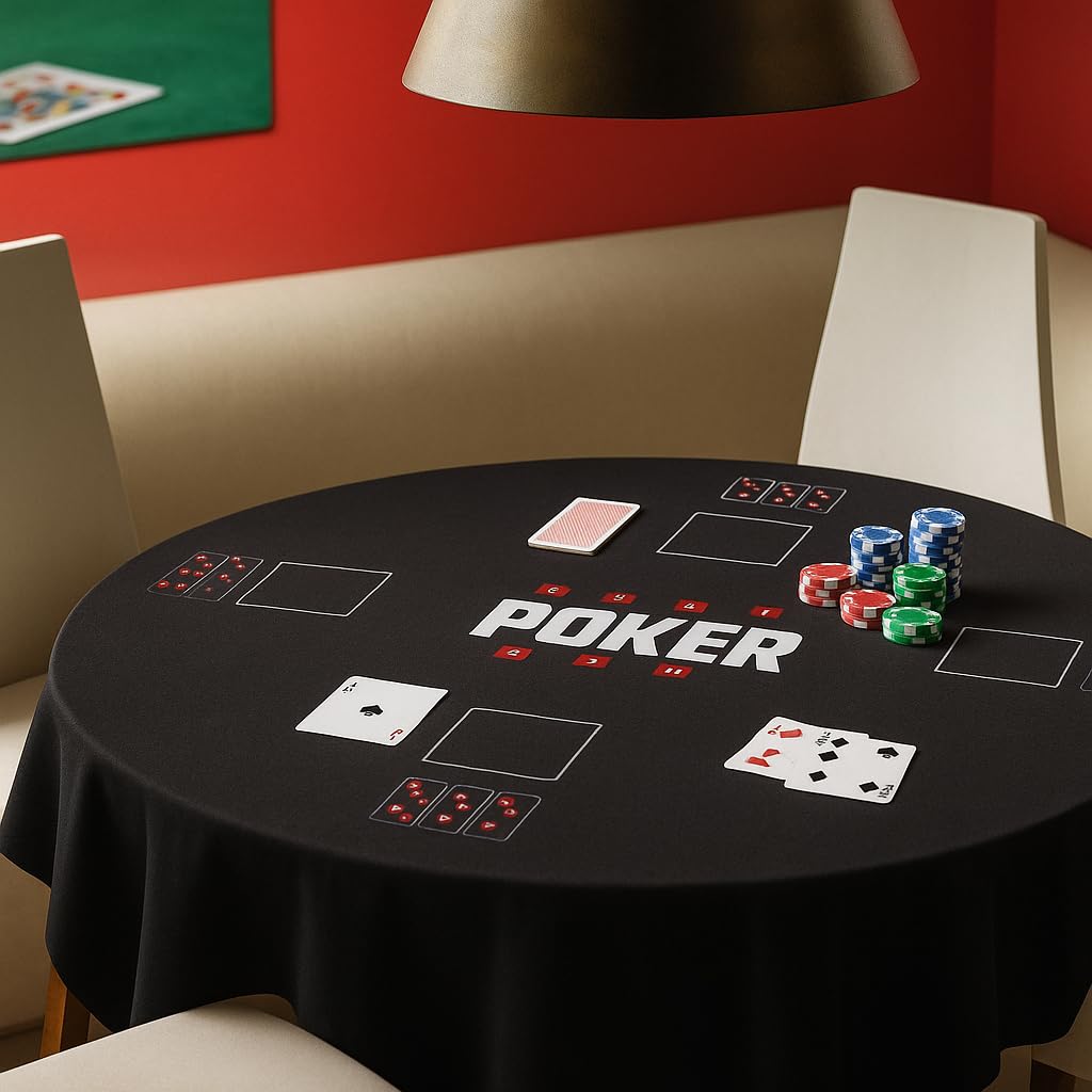 Panno da Poker Texas Hold'em, quadrato 125x125 cm, colore Nero, per 2-4 Giocatori
