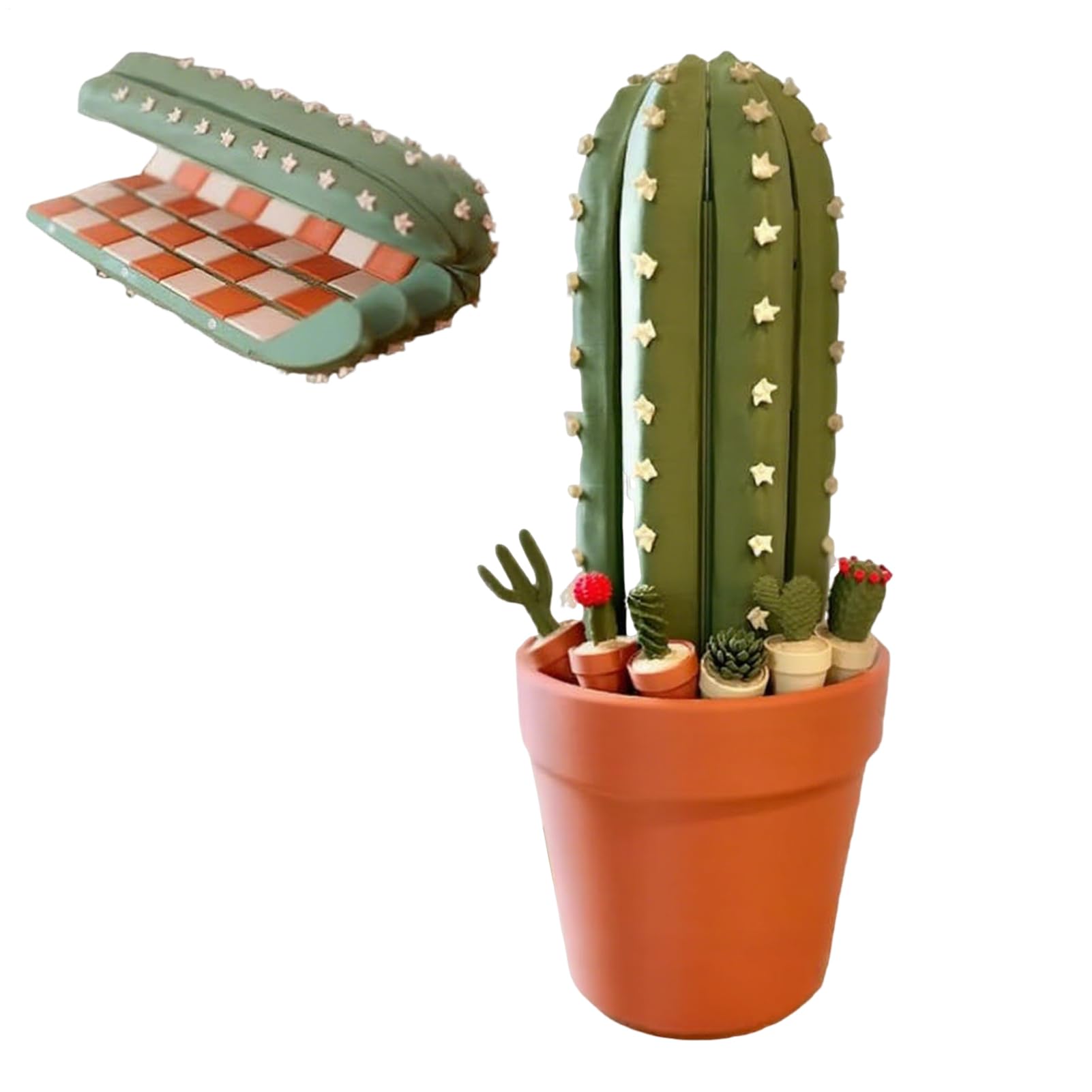 3D Printed Cactus Chess Board Games - Jeux D'échecs Cactus Imprimés en 3D - 32 Pièces Enroulables, Jeu D'échecs Pliable pour Débutants, Centre De Table De Voyage, Décoration Intérieure